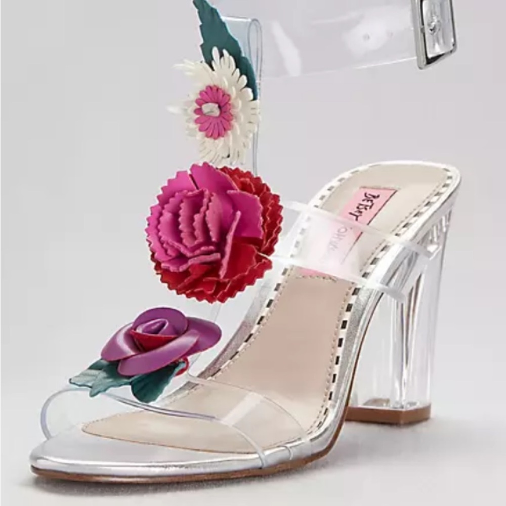 Betsey Johnson Silver and Pink Floral Heels
